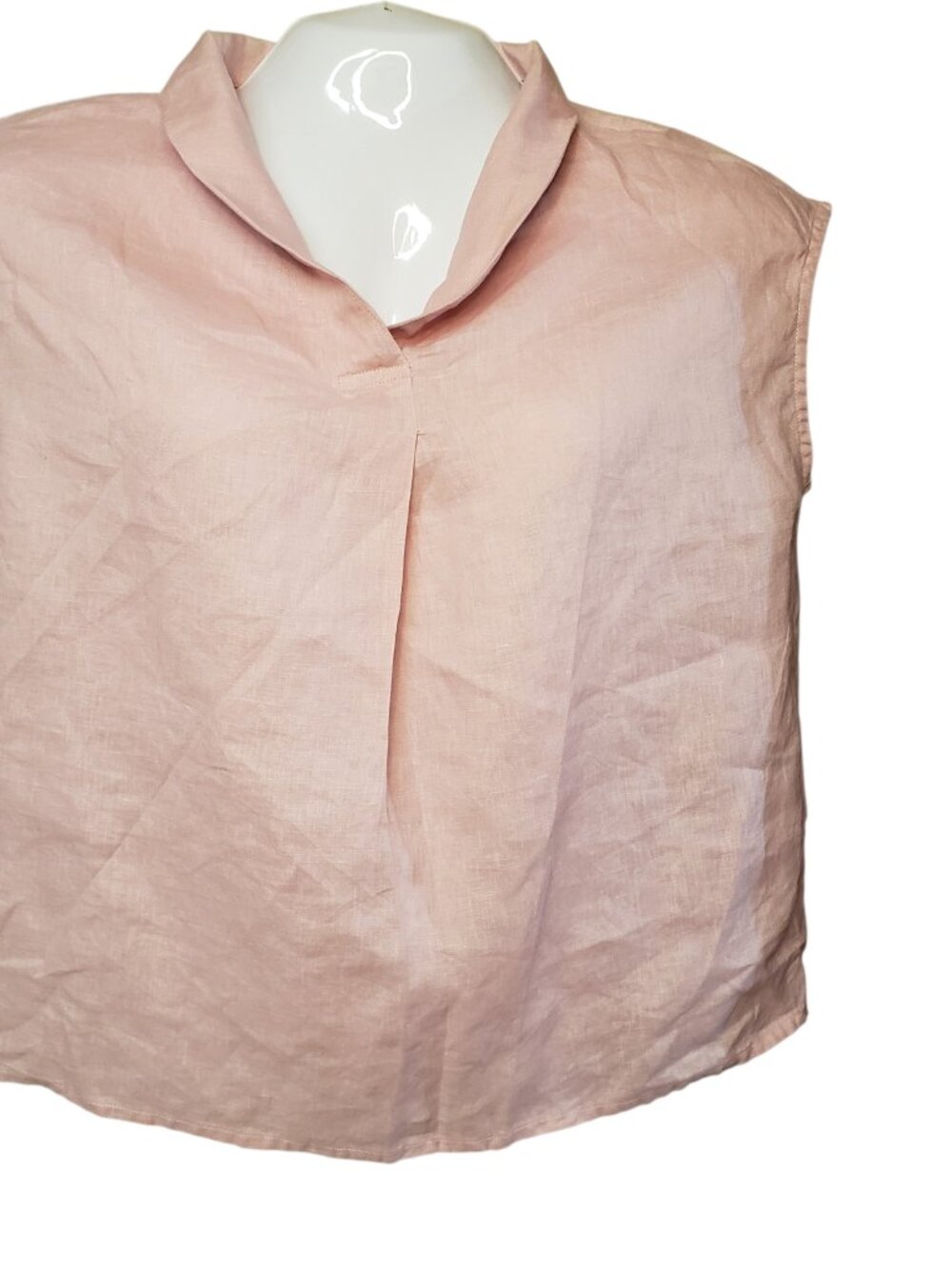 LINTICO Women's 100% Linen Shaw V-Neck Cap Sleeves Top Elara Color Pink Size M
